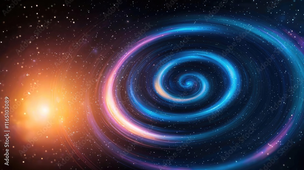 Fototapeta premium Cosmic abstract background idea. A mesmerizing spiral galaxy swirling with vibrant colors against a cosmic backdrop.