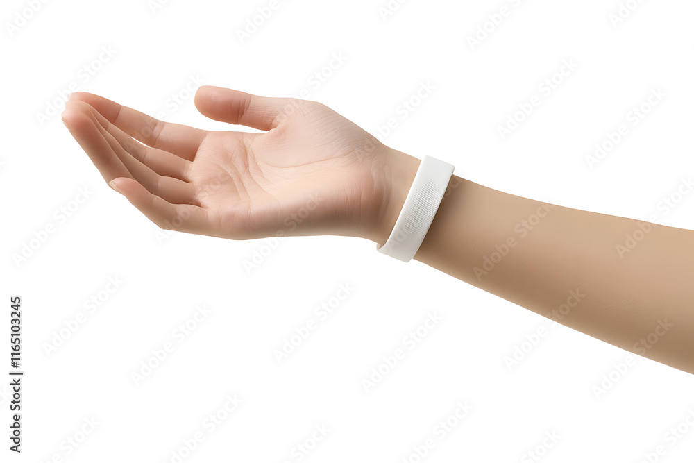 A hand with a white fabric bracelet, isolated on a transparent background. A hand with a white fabric bracelet, isolated on a transparent background.