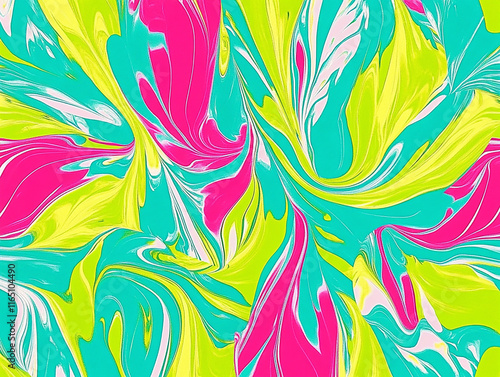 Abstract Electric Marbling in Turquoise, Pink, and Yellow Cyberpunk Theme
