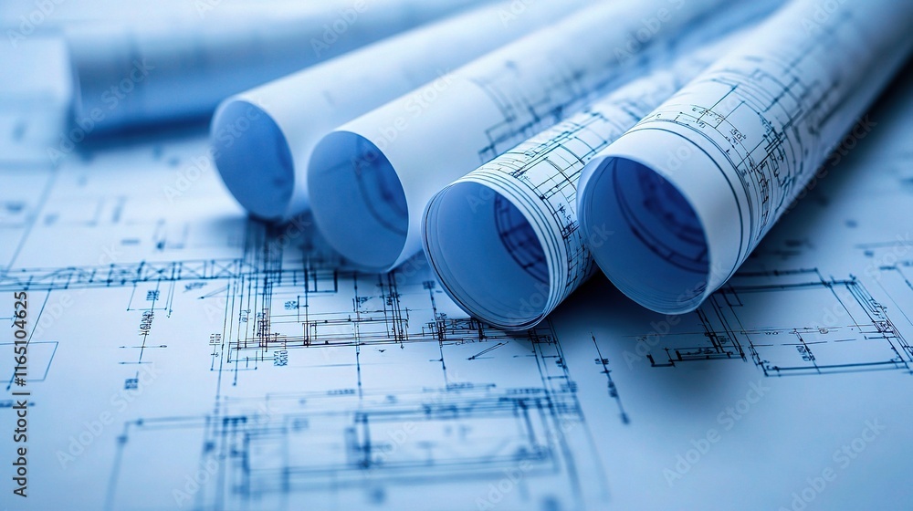 Detailed Blueprints of a New Building Under Construction Detailed Blueprints of a New Building Under Construction