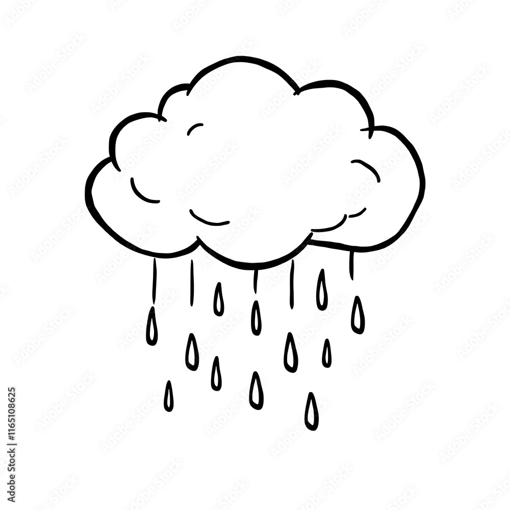 A thick-lined doodle of a cloud with raindrops falling from it, drawn in bold outlines with no fill color, placed on a plain white background.
A thick-lined doodle of a cloud with raindrops falling from it, drawn in bold outlines with no fill color, placed on a plain white background.