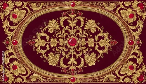 Ornate Gold Frame with Red Gemstones Design