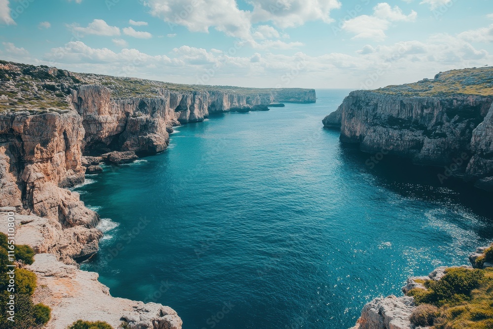 Fototapeta premium Breathtaking Coastal View Featuring Cliffs and Turquoise Waters Under a Bright Sky