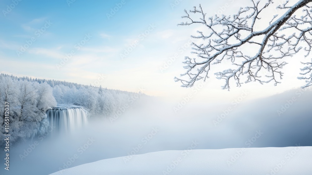 Serene Winter Wonderland with Cascading Waterfall Serene Winter Wonderland with Cascading Waterfall