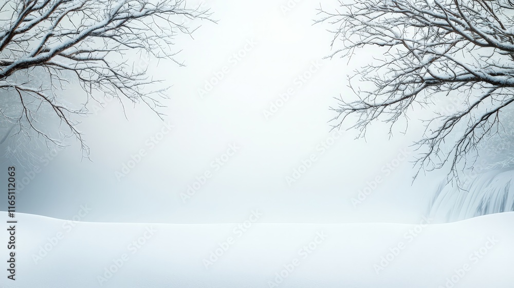 Fototapeta premium Serene Winter Landscape with Bare Trees and Snow