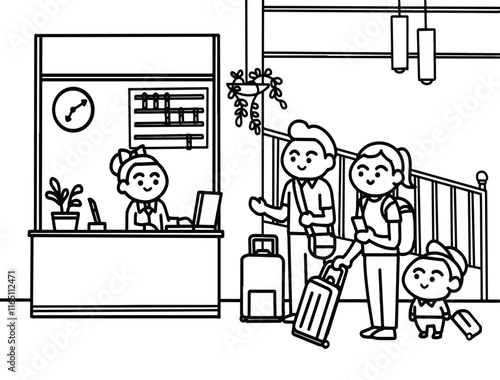 Family check in at hotel.