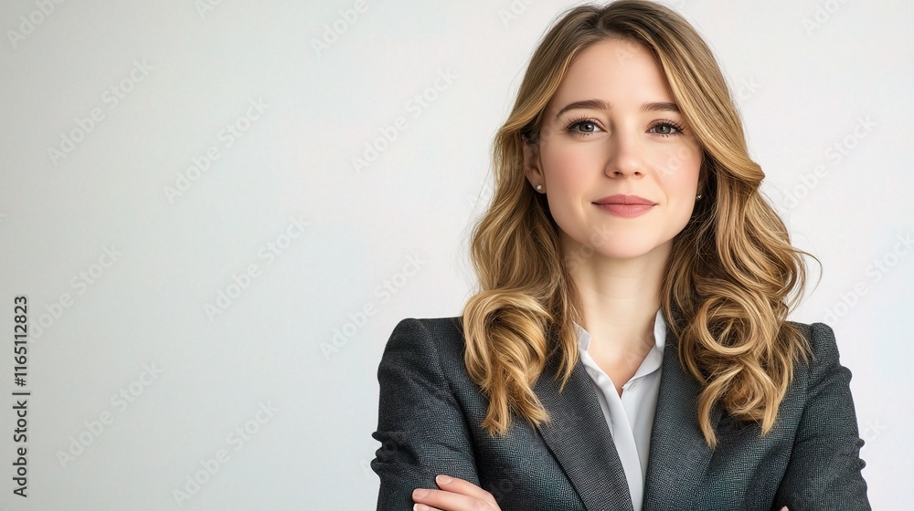 Confident Young Businesswoman with Arms Crossed in Professional Attire Confident Young Businesswoman with Arms Crossed in Professional Attire
