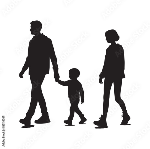 Family Rollerblading silhouette vector illustration