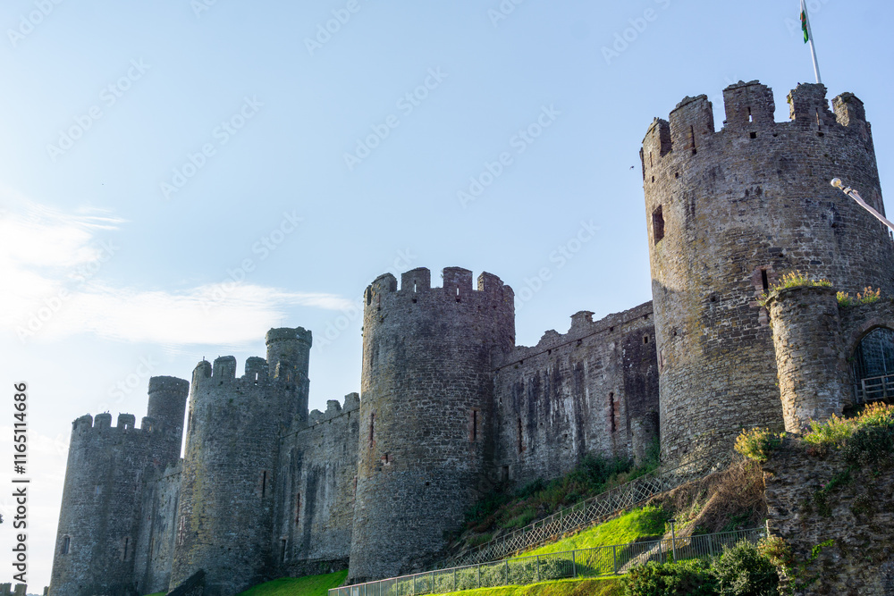 Outside stone fortifications of historic Conwy Castle Outside stone fortifications of historic Conwy Castle