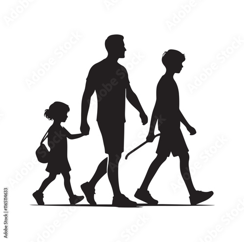 Family Rollerblading silhouette vector illustration