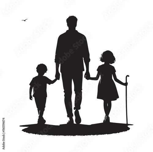 Family Rollerblading silhouette vector illustration