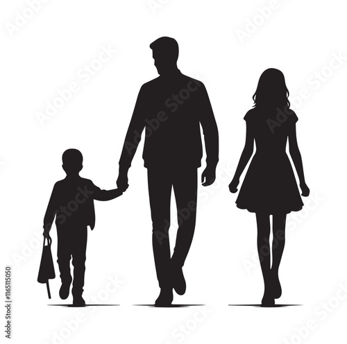 Family Rollerblading silhouette vector illustration