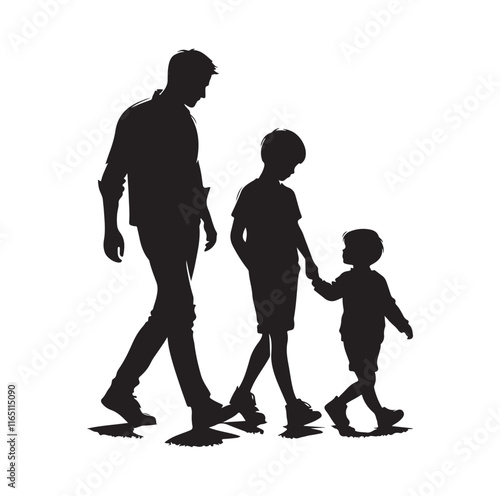 Family Rollerblading silhouette vector illustration