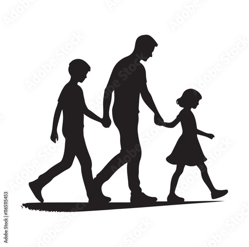 Family Rollerblading silhouette vector illustration