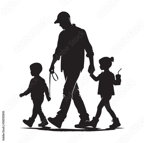 Family Rollerblading silhouette vector illustration