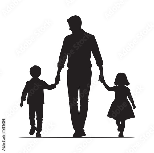 Family Rollerblading silhouette vector illustration