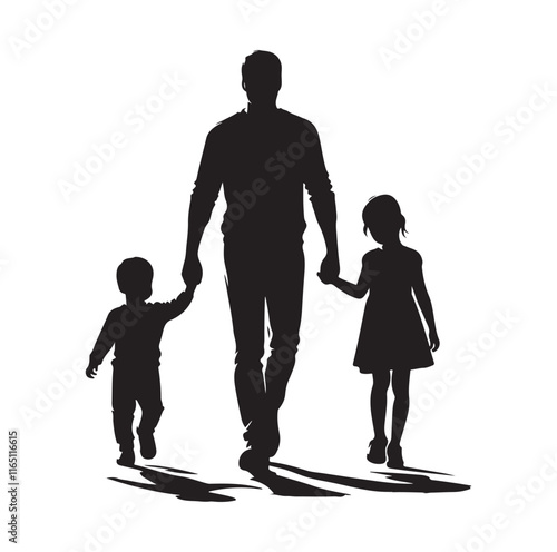 Family Rollerblading silhouette vector illustration