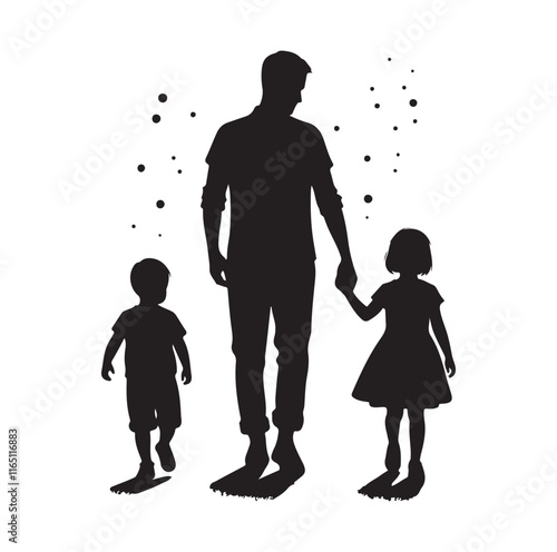 Family Rollerblading silhouette vector illustration