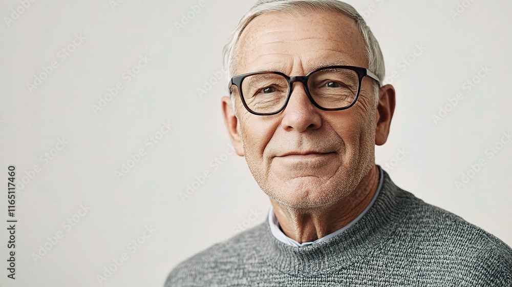 Handsome Senior Man with Glasses in a Simple Portrait Setting Handsome Senior Man with Glasses in a Simple Portrait Setting
