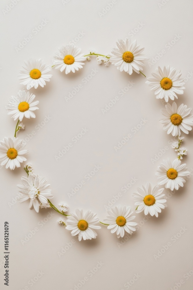 Obraz premium Minimalist Daisy Chain Frame on Neutral Background for Nature-Themed Design