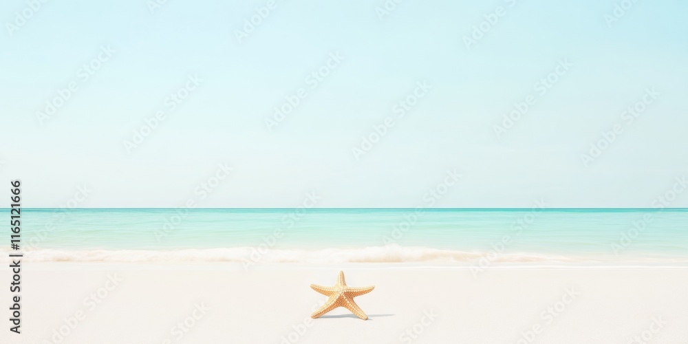 Dreamy Starfish on Serene Sandy Beach with Gentle Waves in Soft Pastel Hues