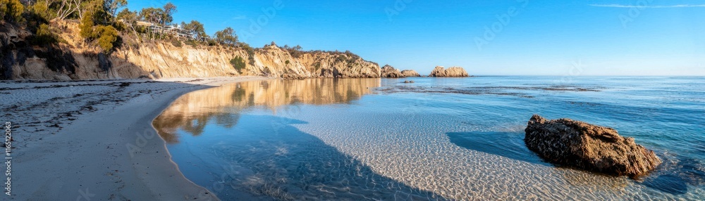 Tranquil coastal scene secluded beach landscape photography serene environment wide-angle view nature’s beauty Tranquil coastal scene secluded beach landscape photography serene environment wide-angle view nature’s beauty