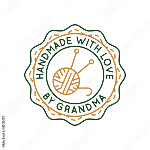 Simple Logo with Handmade with love by grandma icon. Simple Logo with a wool, symbolizing wool production and pastoral farming. Ideal for agricultural and natural product branding. Vector illustration