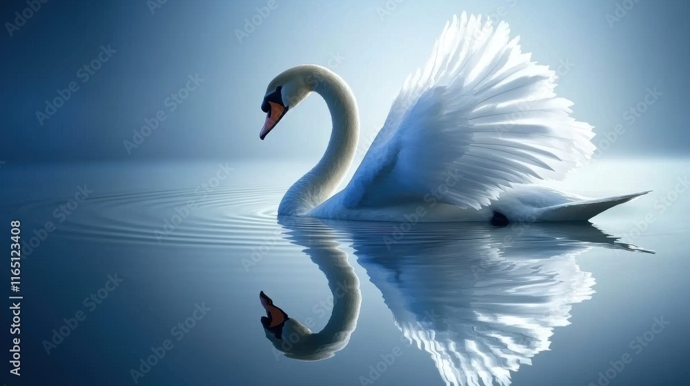 Fototapeta premium Elegant Swan Gliding on Calm Waters