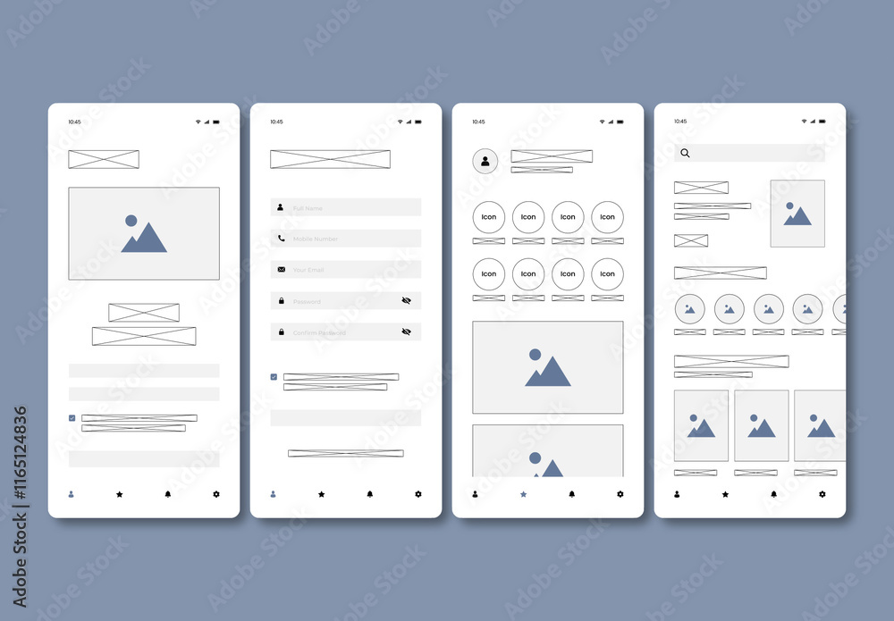 App Wireframe Template.pdf Mobile App Wireframe Template UX Design Layout Stock Template | Adobe Stock