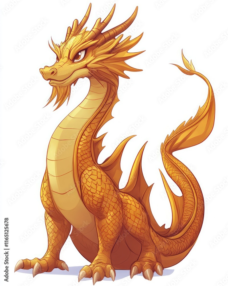 A majestic golden dragon, mythical creature, with sharp claws and long tail, looking sideways. A majestic golden dragon, mythical creature, with sharp claws and long tail, looking sideways.