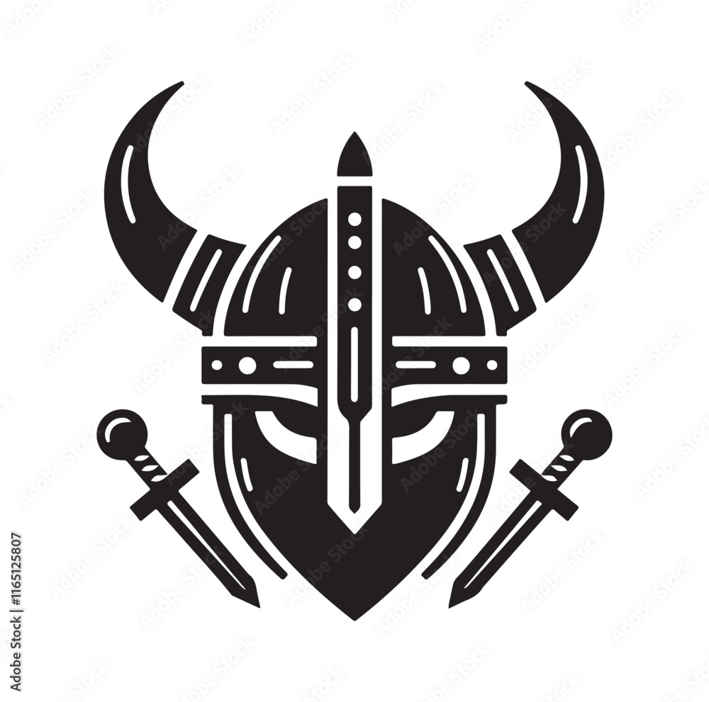Fototapeta premium Viking Helmet silhouette vector illustration