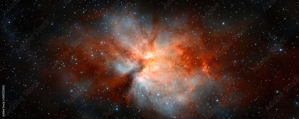 Fototapeta premium Cosmic abstract background idea. A stunning cosmic nebula showcasing vibrant colors and celestial formations.