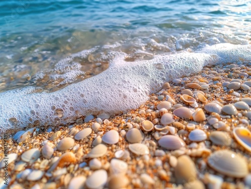 Wallpaper Mural Waves rolling over seashells seaside beach nature photography tranquil ocean close-up view coastal serenity Torontodigital.ca