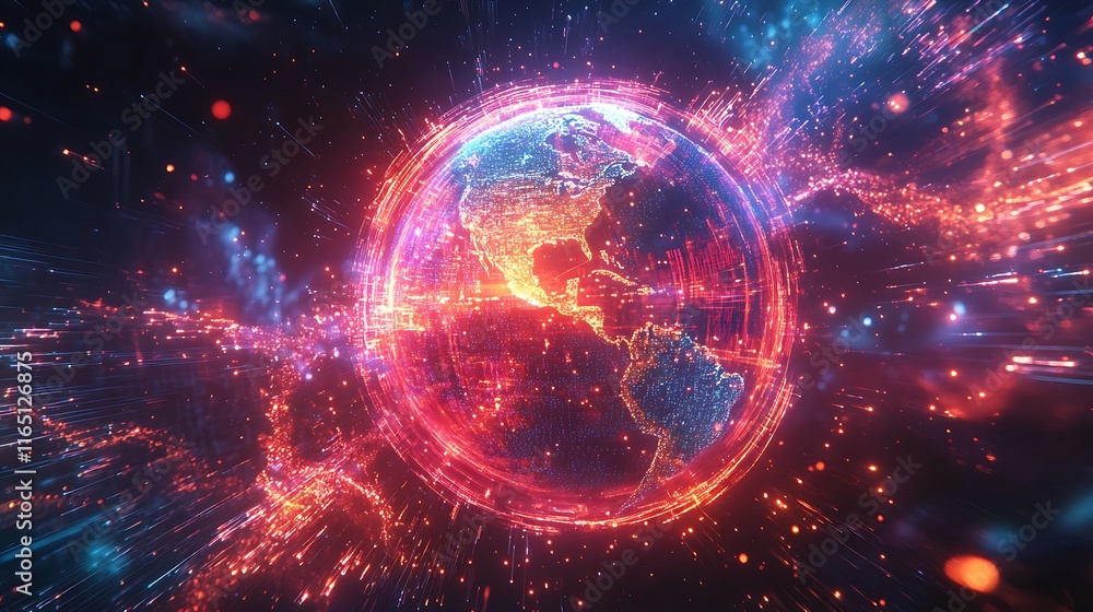 A digital globe surrounded by bright, flowing streams of light, dynamic connections weaving around the Earth, holographic overlays of data points, A digital globe surrounded by bright, flowing streams of light, dynamic connections weaving around the Earth, holographic overlays of data points,