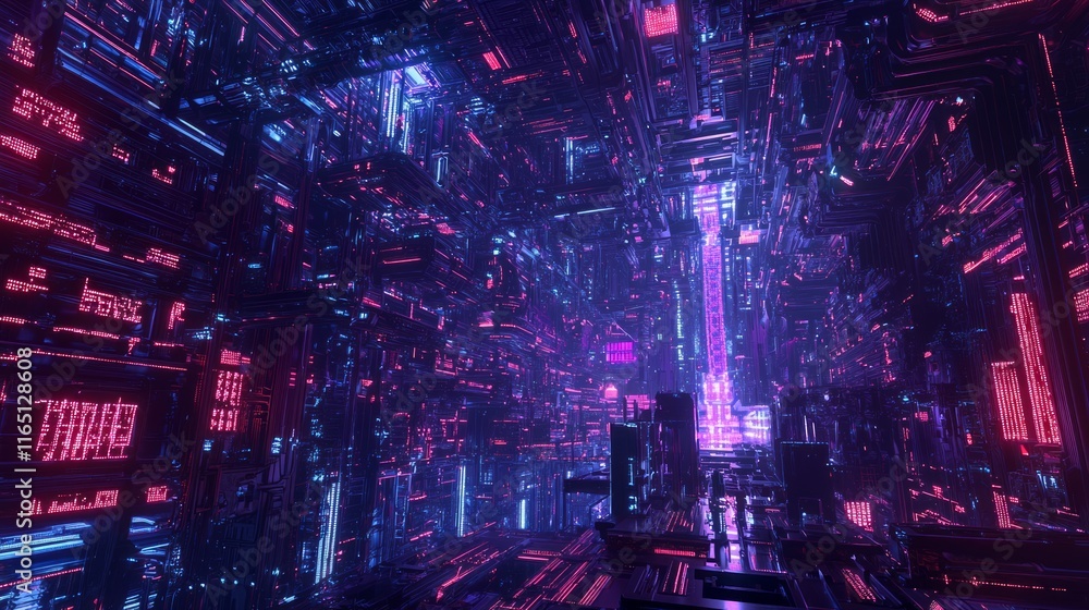 Fototapeta premium Quantumpunk World: Futuristic Underground Lab Exploring Quantum Mechanics in 3D Render Concept Art