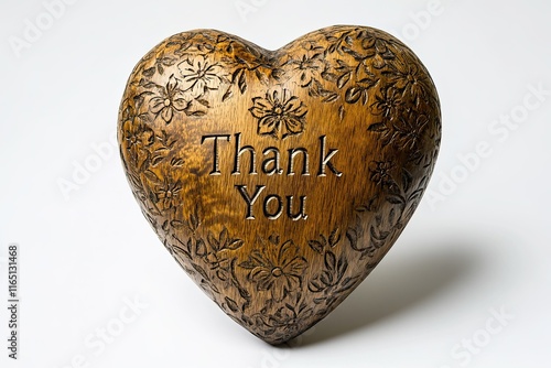 Carved wooden heart expresses thank you with floral design photo