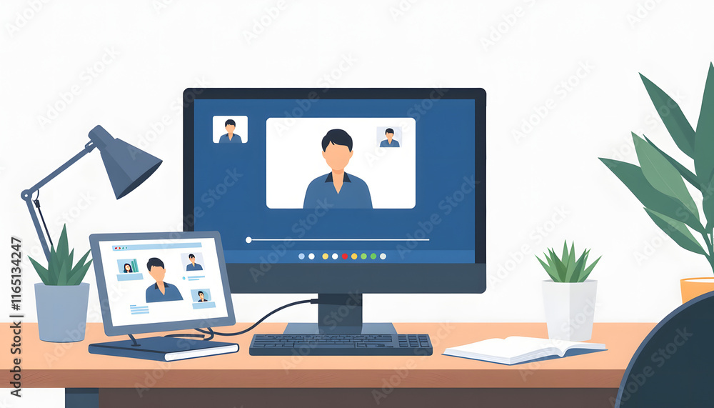 Online learning. Concept of webinar, business online training, education on computer Online learning. Concept of webinar, business online training, education on computer