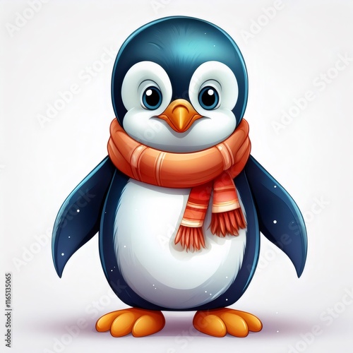 Adorable cartoon penguin wearing a cozy orange scarf, bringing warmth and cheer to winter themed projects and festive designs photo