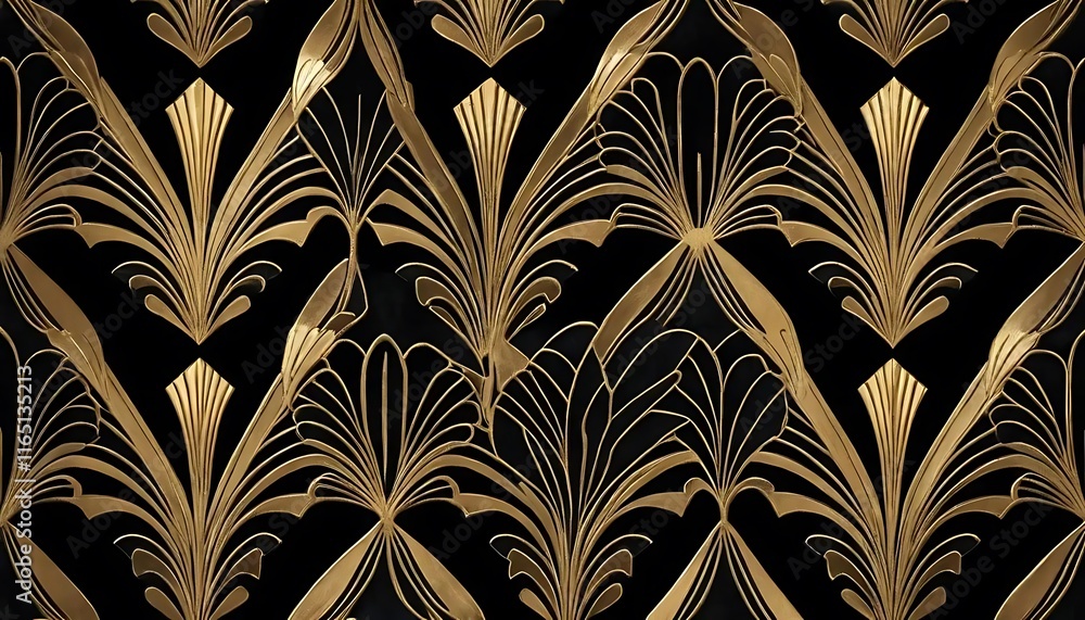 Golden Art Deco Floral Pattern Design Golden Art Deco Floral Pattern Design