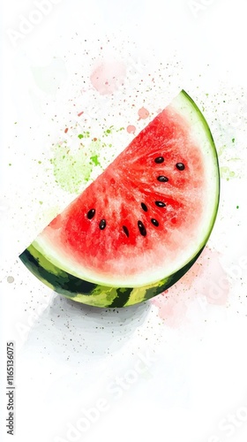 Watermelon Slice Watercolor Painting - A Vibrant Summer Fruit photo