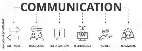 Banner of communication  vector illustration concept with icons of exchange, discussion, information, technology, advice, teamwork