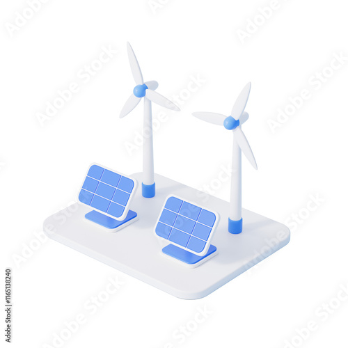 Industrial green new wind and solar energy,3d rendering