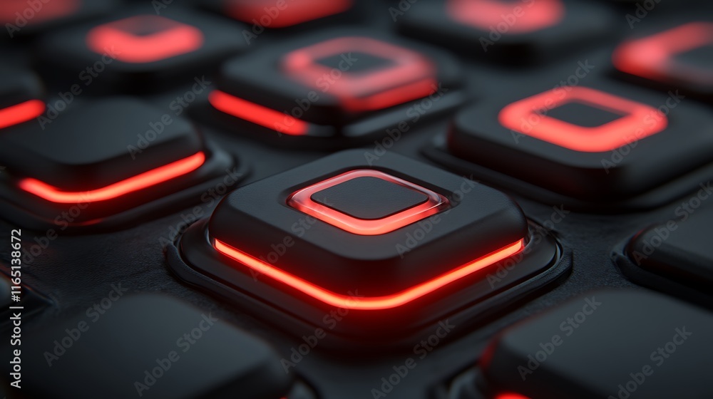 Fototapeta premium Illuminated Black Square Buttons Red Outline Technology