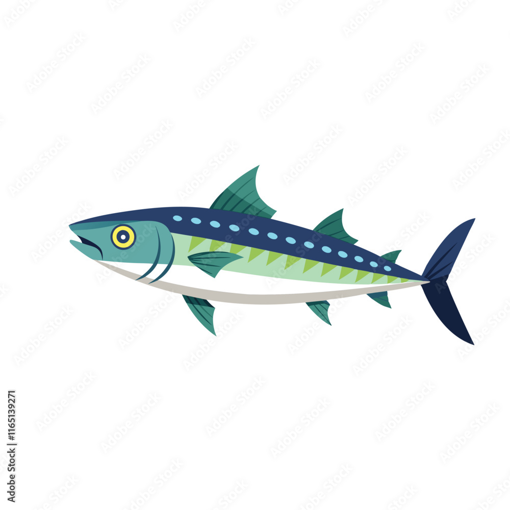 Atlantic Mackerel under water isolated flat vector illustration on white background. Atlantic Mackerel under water isolated flat vector illustration on white background.