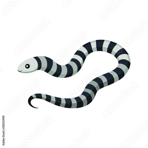 Banded Sea Krait under water isolated flat vector illustration on white background