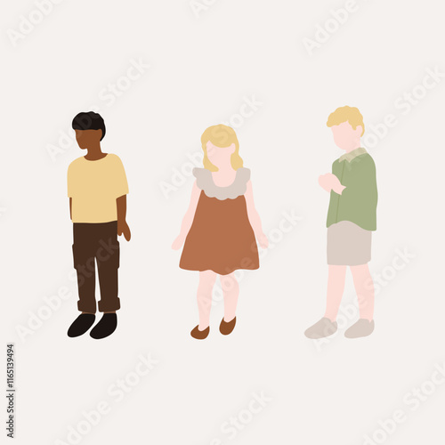 flat minimal children male and female vector illustration in summer spring clothing concept isolated set collection. For architecture rendering, graphic design, info graphic, media