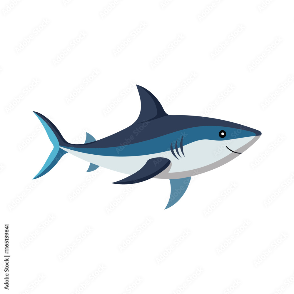 Fototapeta premium Blacktip Shark under water animal isolated flat vector illustration on white background
