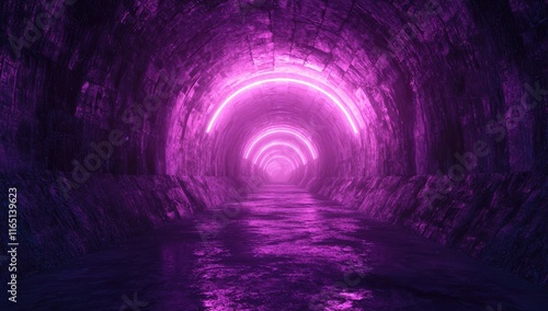 Purple Neon Tunnel with Water Reflection