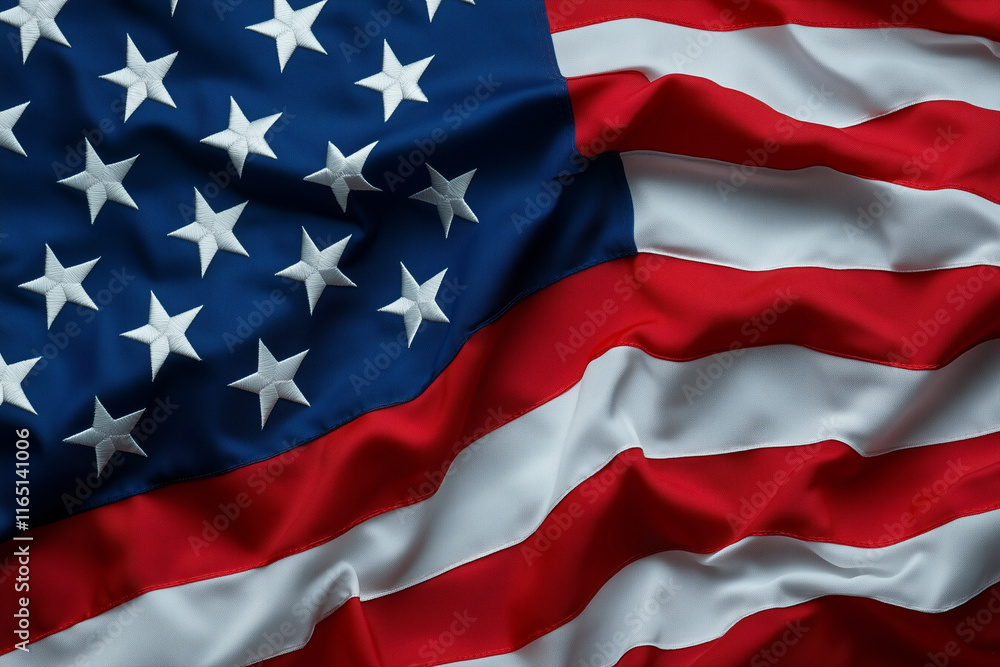 red, white and blue American flag with stars. The flag is waving in the wind. The flag is a symbol of the United States and represents freedom and patriotism red, white and blue American flag with stars. The flag is waving in the wind. The flag is a symbol of the United States and represents freedom and patriotism