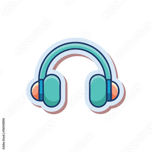 Earphones sticker isolated flat vector illustration on white background.